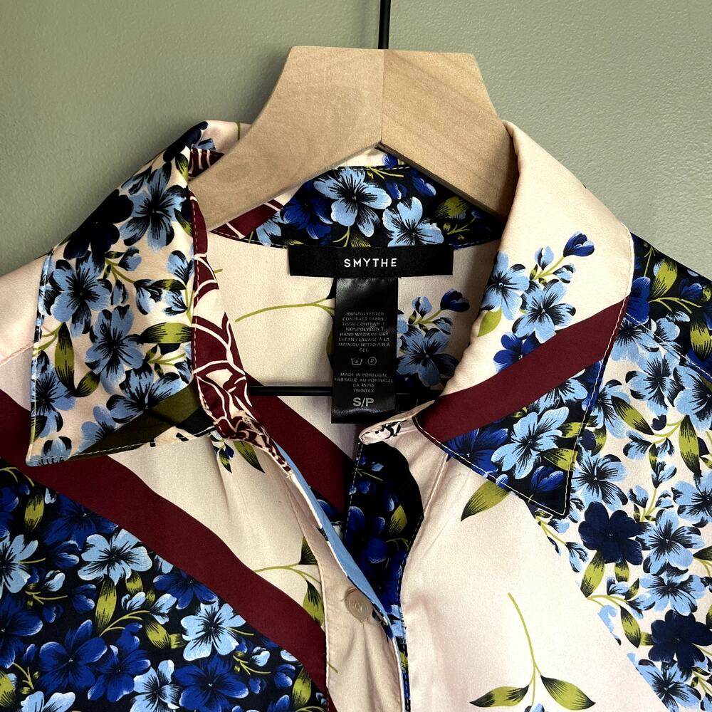 SMYTHE Shirtdress Multi Scarf Print Size Small Pink Cream Red Blue Floral Chic - Picture 9 of 16